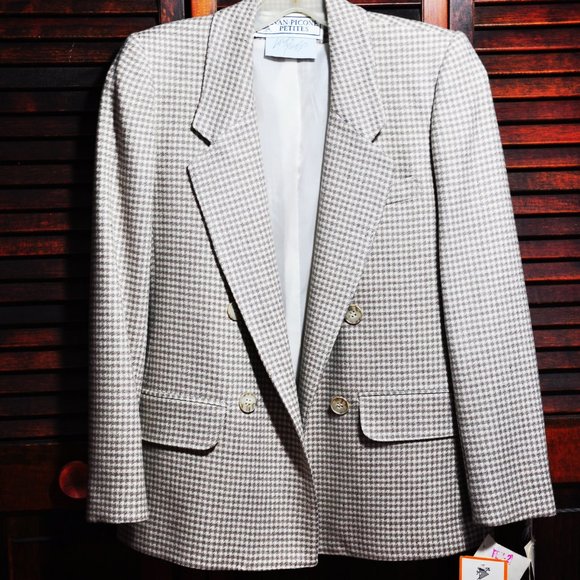Evan-Picone Petites Wool Light Brown Houndstooth Blazer, new with tags - Picture 1 of 2